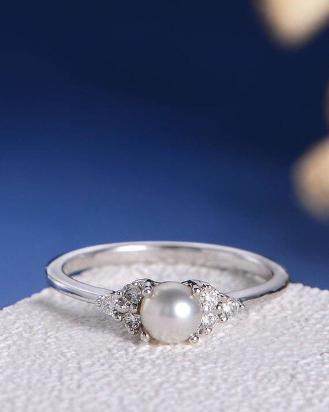 Simple 925 Sterling Silver White Rose Gold Peal Clear Cubic Zirconia Crystal Jewelry For Women Female Finger Rings: 6 / Silver