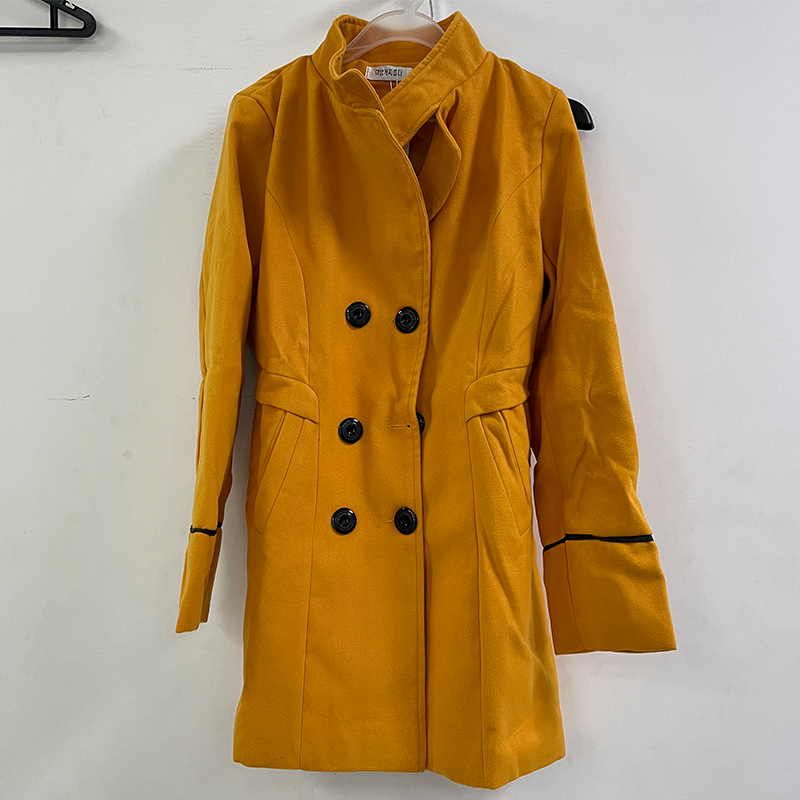 Ftlzz feminino mistura de lã quente longo casaco outono inverno plus size feminino fino ajuste lapela lã casaco cashmere outerwear: Yellow / L