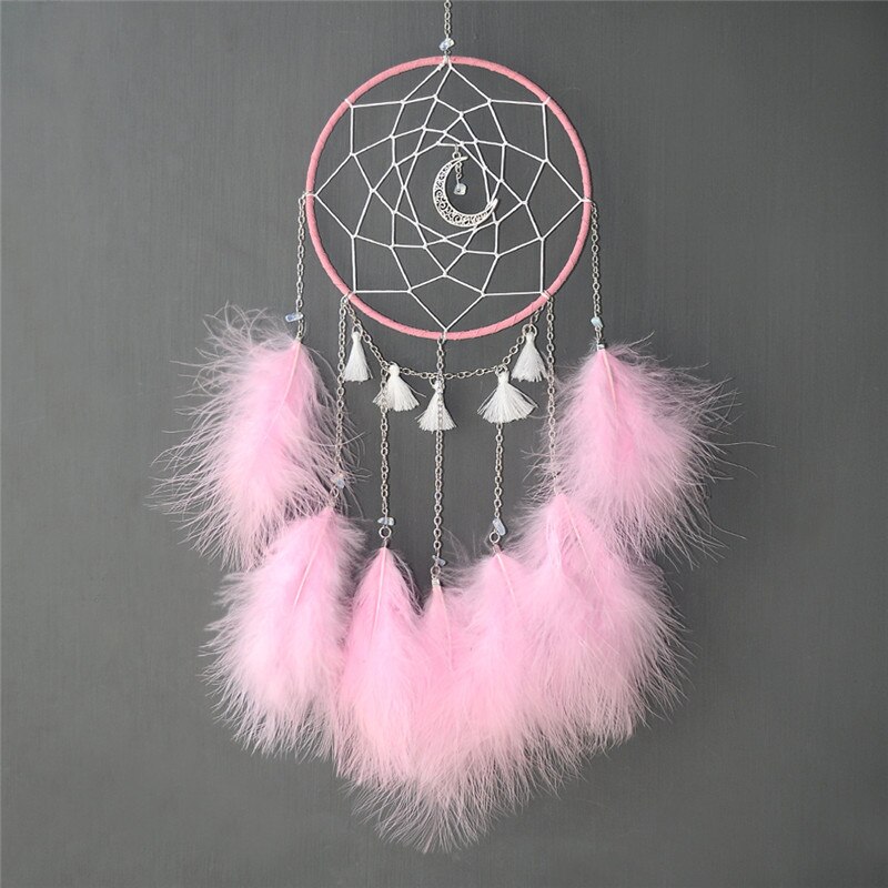 1 Pc Dream Catcher Led Handgemaakte Veren Nachtlampje Opknoping Thuis Kamer Decoratie Baby Muur Decor Voor Baby Bed Bumper decoratie: pink