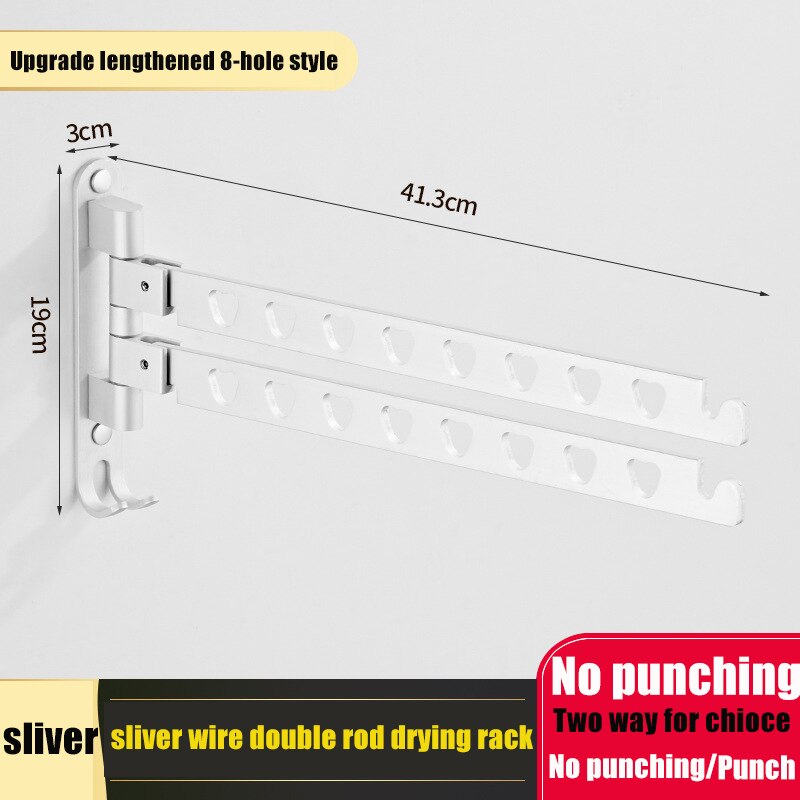 Aluminum Wall Mounted Laundry Clothes Rack Swivel Folding Clothes Hanger Rack Dryer Balcony Drying Rack For Clothes Hanger: Silver Double Bar