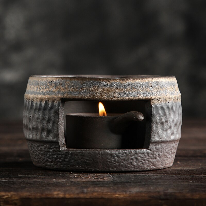 Stoneware Candle Tea Boiling Tea Warmer Handmade Retro Tea Brewing Warm Tea Stove Heating Teapot Thermal Insulation Base: Dark Khaki