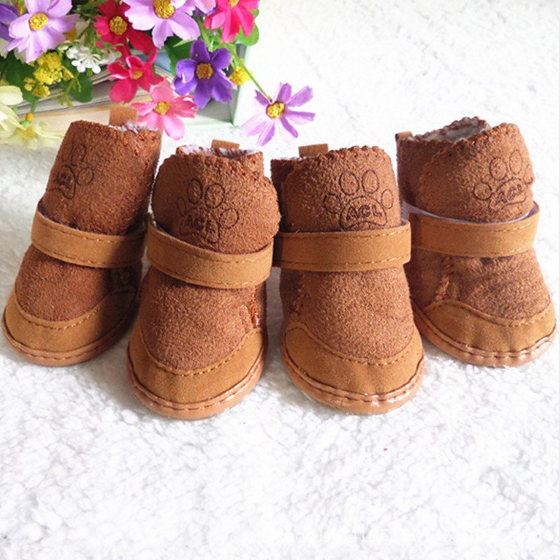 Warm Winter Shoes for Dogs Pink 4PCS/Set Comfortable Soft Cute Dog Boots Snow Walking Cotton Blend: Coffee / 3