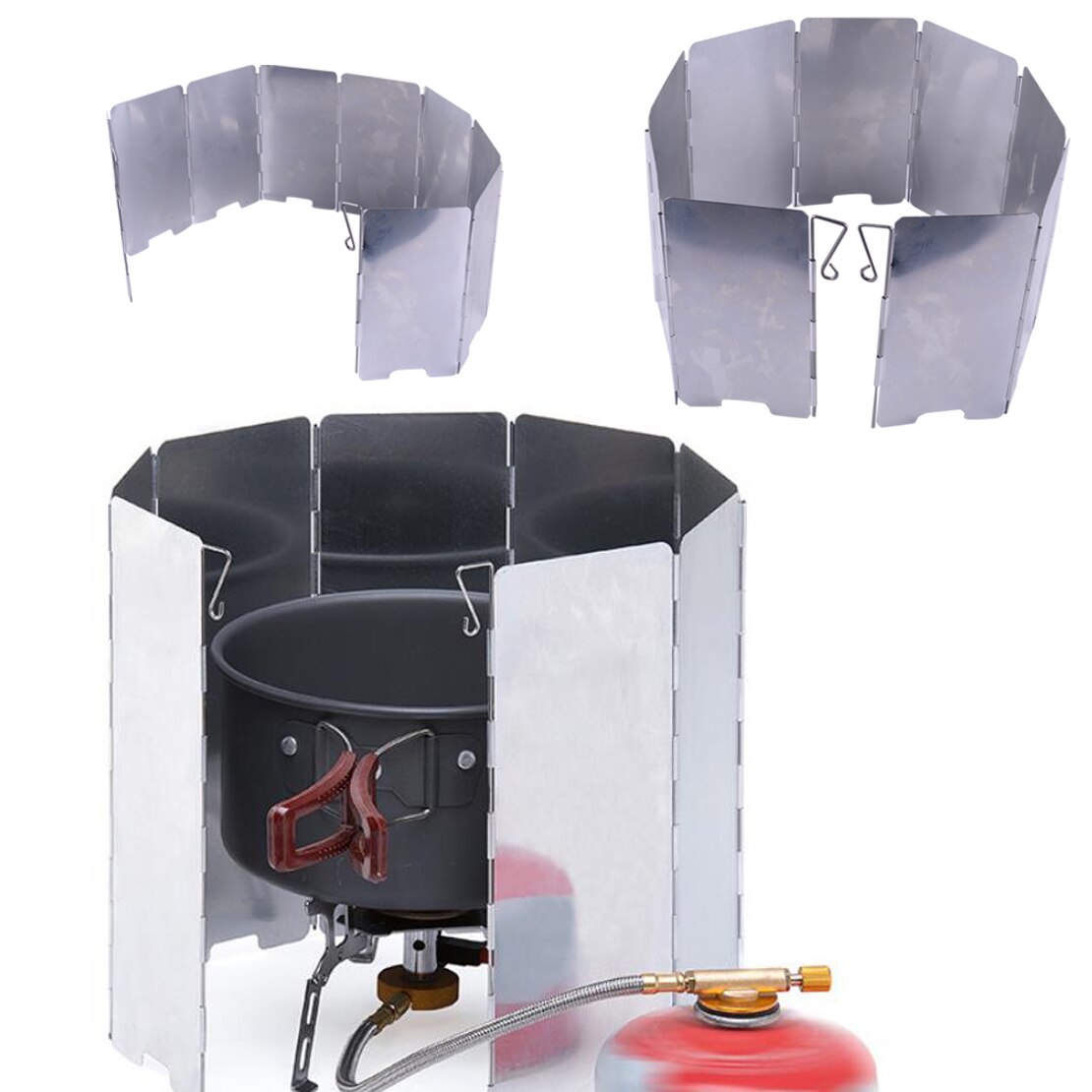 Letaosk 8 grote platen outdoor camping bbq opvouwbare brander voorruit gasfornuis windscherm aluminiumlegering