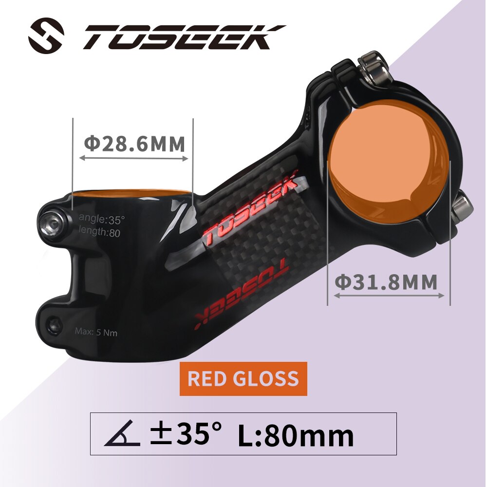 TOSEEK ZF-eins Kohlenstoff Stengel 25/35 Grad Mountainbike Vorbau 31,8mm Lenker Vorbauten 60/70/80/90/100mm Schwarz und verrotten Fahrrad Teile: ZFONE-rot35-80mm