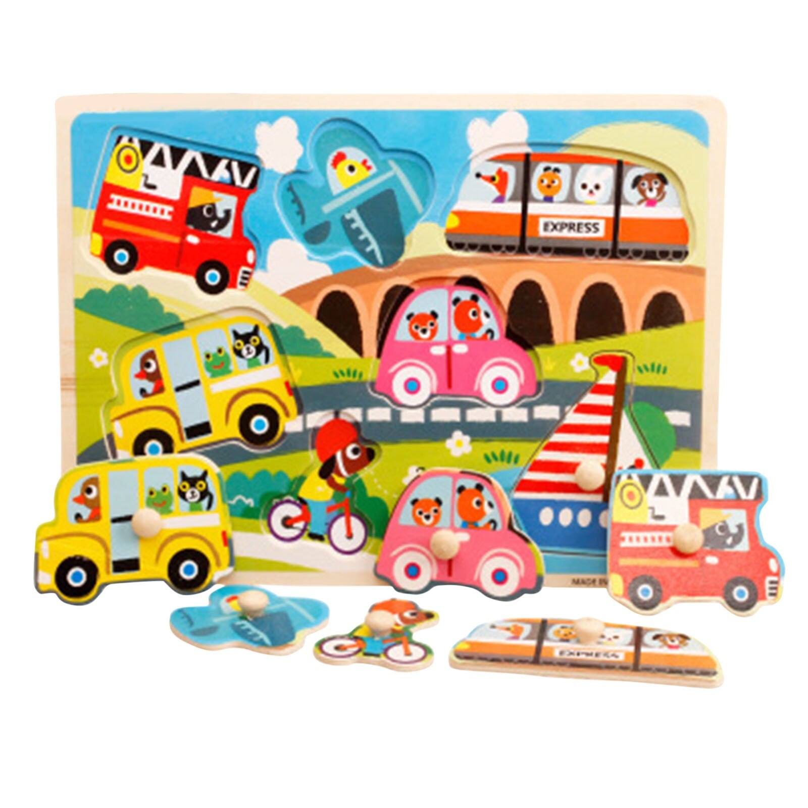 25# Wooden Animal Hand Grasp Board Early Education Enlightenment Kindergarten Teaching Aid Forest Ocean Gear Jigsaw Puzzle: C