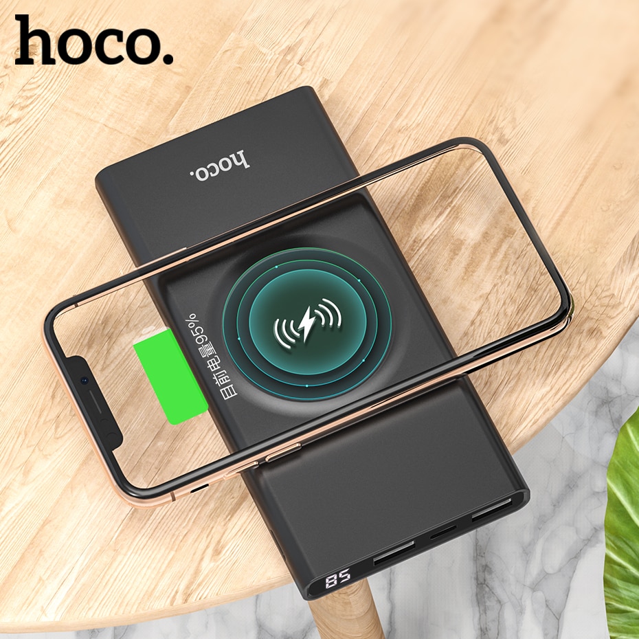 HOCO 10000 mAh QI Draadloze Oplader Power Bank Dual USB met Digitale Display Externe Batterij Powerbank voor iphone 8 X XS max XR