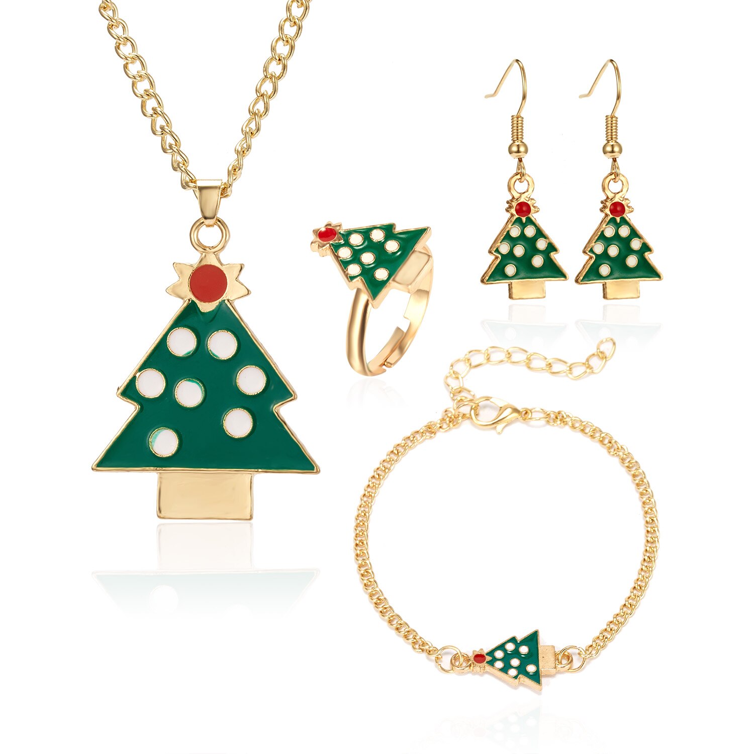 4 pçs/set novo natal encantos pingentes conjunto de jóias árvore natal cervos sinos papai noel brincos colar pulseira anel presente: JS17Y060M5