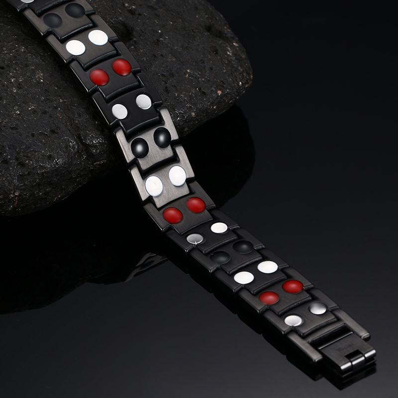 Elegante Mens Black Armbanden Titanium Staal Therapie 2 Rij 4 In 1 Spar Negatieve Ion Germanium Armband Mannen Sieraden
