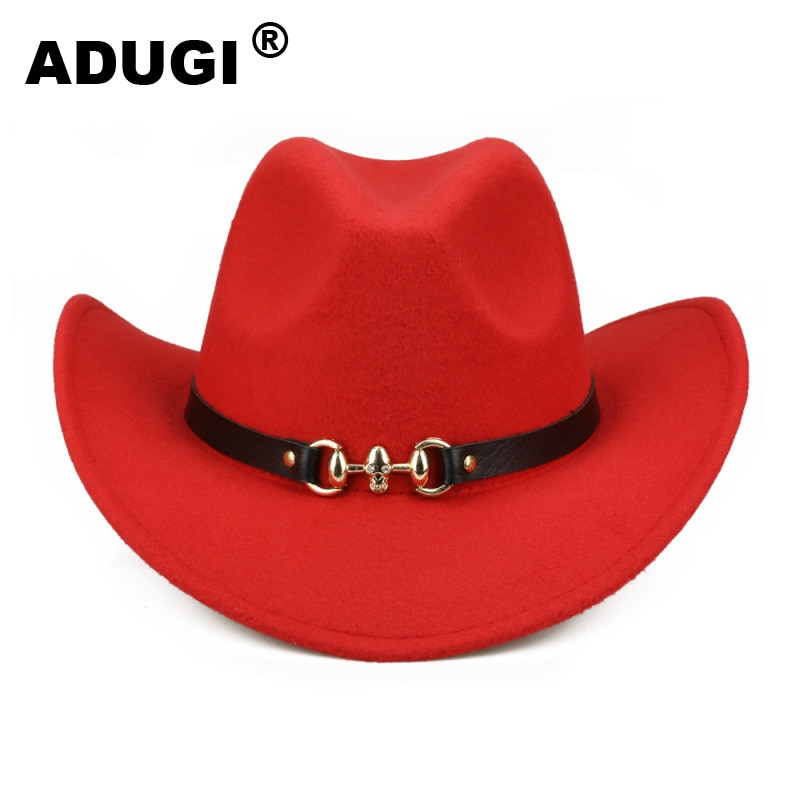 ADUGI woolen cowboy hat autumn and winter European and American jazz hat metal skull belt belt hat men and women felt hat