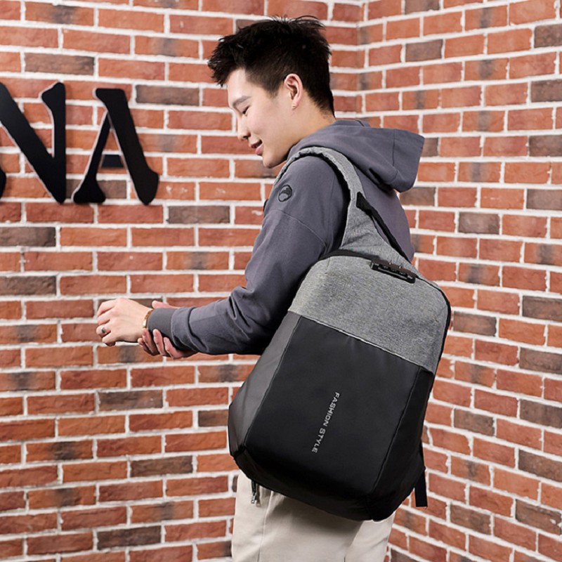 Men's USB rechargeable password lock anti-theft backpack busines computer backpack Teenager Students Travel School Bag