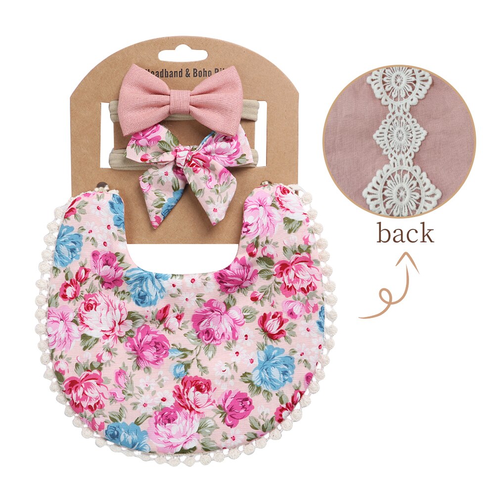 Conjunto de Baberos con diadema para bebé, toalla con borla para Saliva, Bandana con estampado Floral, lavable, paño para eructar, alimentación de bebé, 3 unids/set: 11