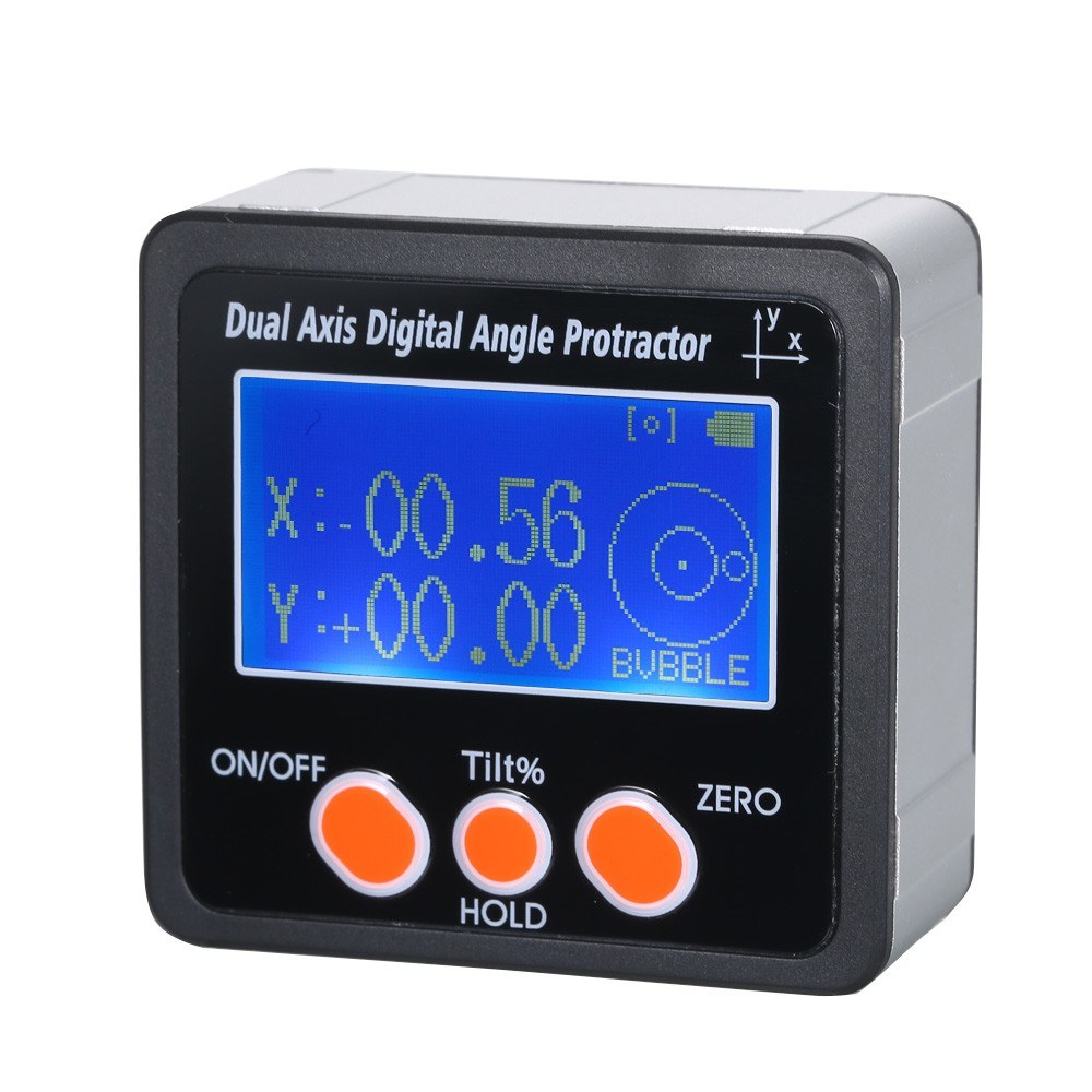 Dual Axis Digital Angle Protractor with Backlight Waterproof Aluminum Alloy Shell 4*90° Measuring Range Digital Inclinometer