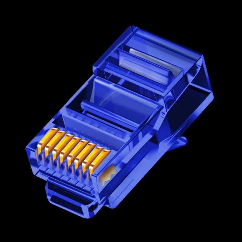 50 conectores passadores rj45 cat6, cores sortidas ez para crimpar plugue modular para cabo de rede utp sólido ou trançado: Azul
