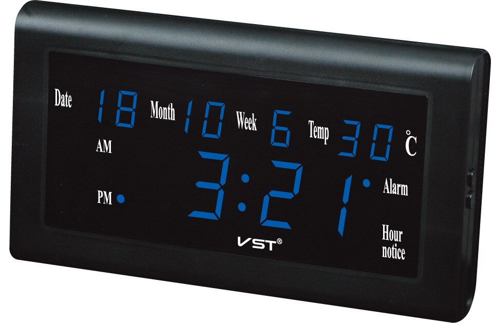 Best Selling Large LED Digital Wall Clock Modern With Thermometer And Hygrometer VST795w: Blue
