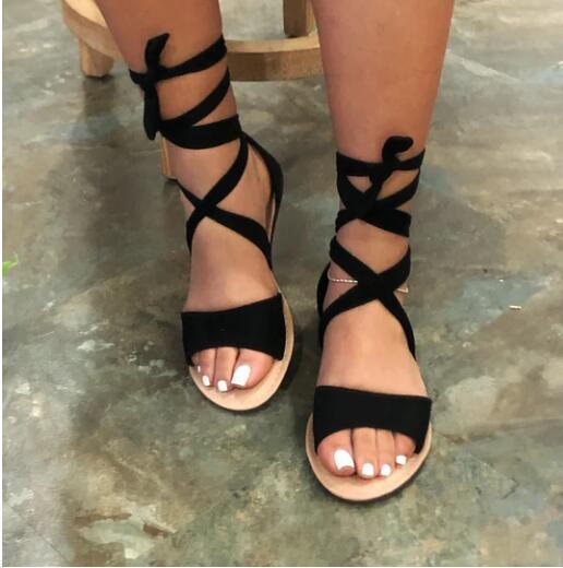 Sommar dam sandaler röda skor för kvinnor korsrem med öppen tå snörning casual rom stil ankelrem strandsandalier