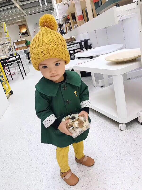 Kinderen meisjes baby muts gebreide wollen tijk muts met omslag herfst en winter warme muts twee ballen