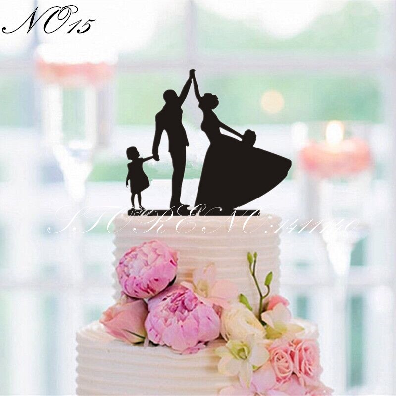 Mixed Style Black Acrylic Wedding Cake Topper For Decor Mariage Mr Mrs Bride Groom Family Cake Toppers Baby Shower Decoration: NO 15