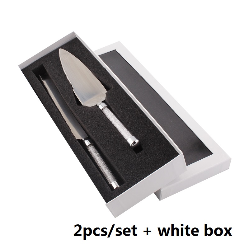 2 stuks Zilveren Cake Knife Server Set Acryl Handvat Glazen Kristallijn Cake Spatel Wedding Party Rvs