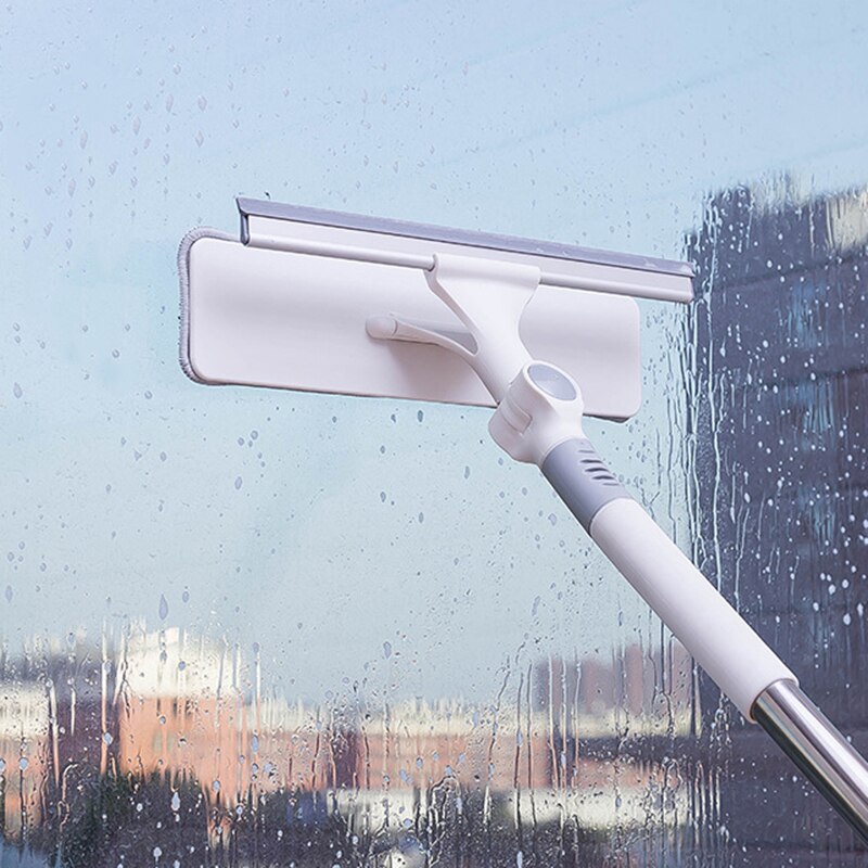 Glass Cleaning Tool with Extension Pole Adjustable Long Handle Window Cleaner with Flexible Head Detachable Window Washing Tool