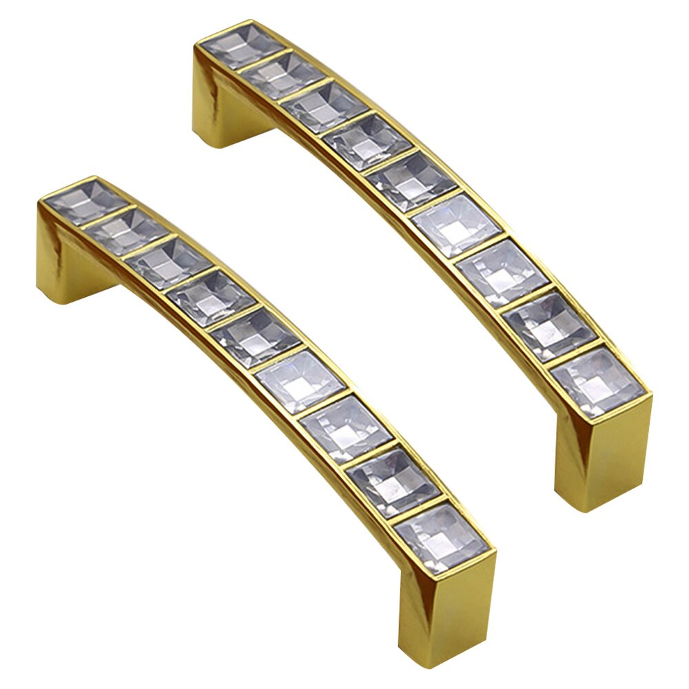 1 Bag/2pcs Durable Crystal U Shaped Door Handle Wardrobe Cabinet Drawer Knobs Handles Furniture (Bright Chrome, Each Handle: Golden Medium