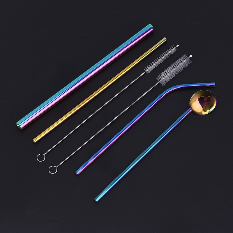 Stainless Reusable Straws For Tumbler Eco-Friendly Straw Steel Straws Rainbow Drinking