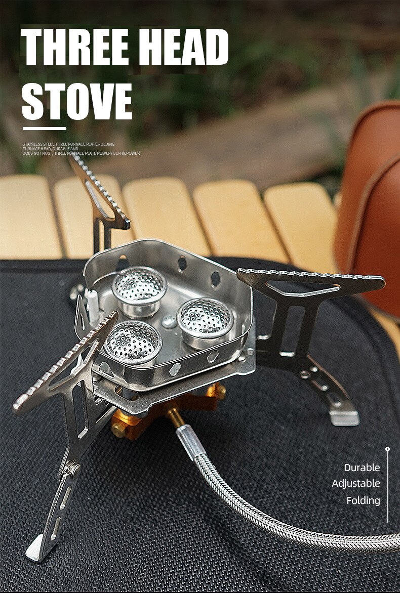 Réchaud à gaz de Camping 5800W, 3 brûleurs, léger, coupe-vent, pliable, allumage piézo, pour randonnée, Sport de plein air