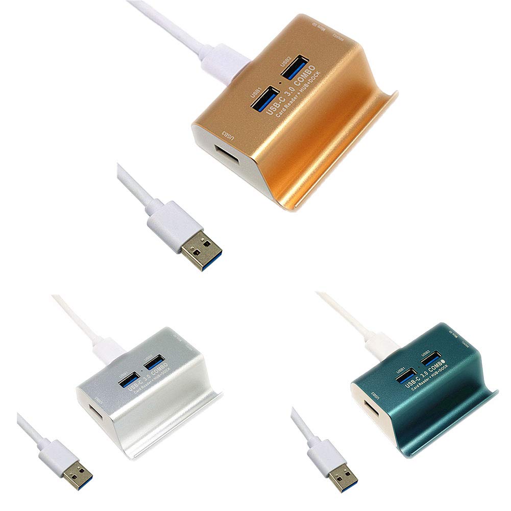 Lector de tarjetas USB 3,0 de alta velocidad, Hub DE 3 puertos USB 3,0 con soporte para teléfono, USB-C de aluminio/TYPE-C 3,0, Combo SD/TF/MicroSD