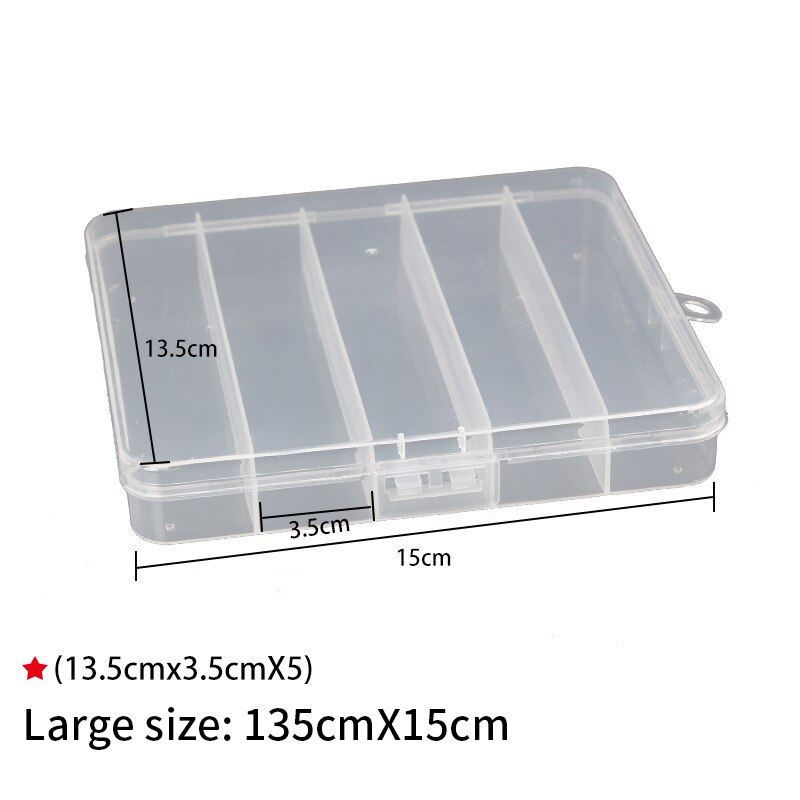 Caja de almacenamiento de plástico para anzuelos de pesca, caja cuadrada para accesorios, aparejos de pesca al aire libre, 5 compartimentos