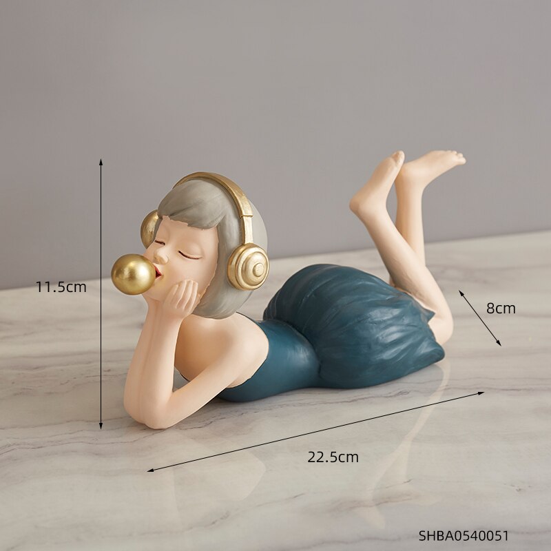 Nordic Sweet Dreamy Bubble Girl Sculpture Storage Lipstick Fruit State Living Room Decoration Bedroom Decor Accessories: Lying-dark green