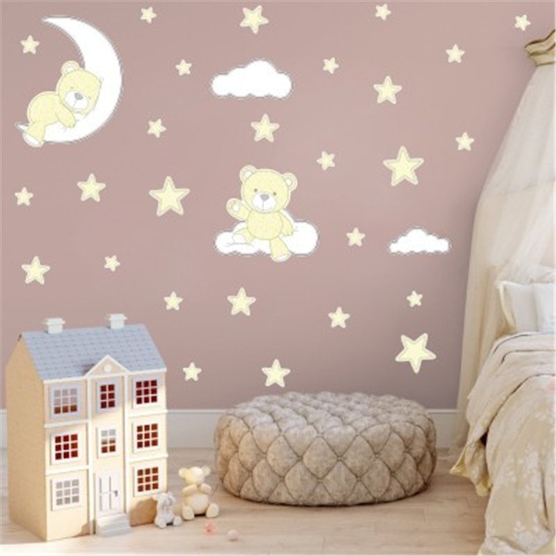 Leuke Maan Sterren Beer Muurstickers Voor Kids Babykamer Home Nursery Art Decoratieve Sticker Kinderen Slaapkamer Decals Muurschilderingen Muraux