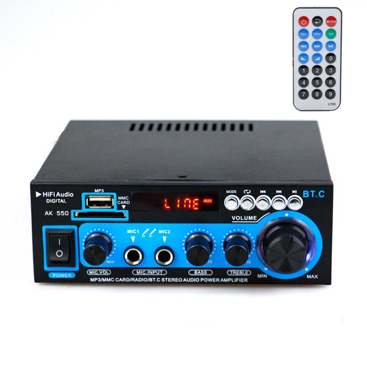 HIFI 2CH 800W Power bluetooth Audio Amplifier 12/220V Home Theater Amplifiers Audio with Remote Control Support FM USB SD Card