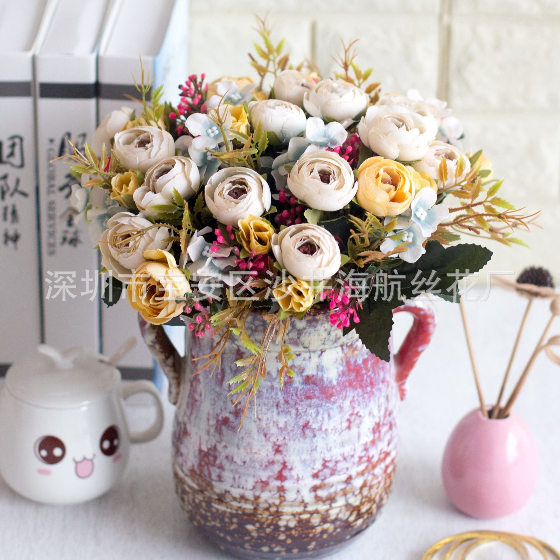 Hipster 5 têtes diamant thé bourgeon artificiel bouton de rose mariage décoratif fleur ameublement maison fleur européenne