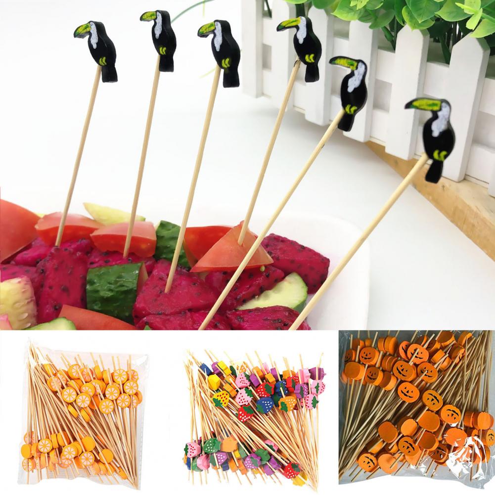 Aantrekkelijke 100 Stuks Duurzaam Leuke Cartoon Patroon Fruit Tandenstoker Mooie Fruit Pick Praktisch Voor Indoor