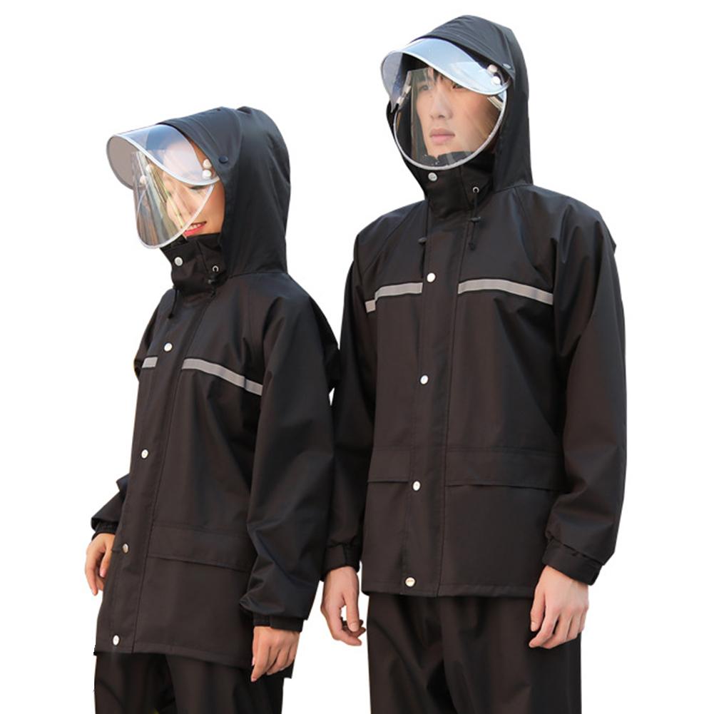 Two-piece Unisex High Visibility Reflective Hooded Raincoat Pants Set Rain Suit men coats with Face mask screen