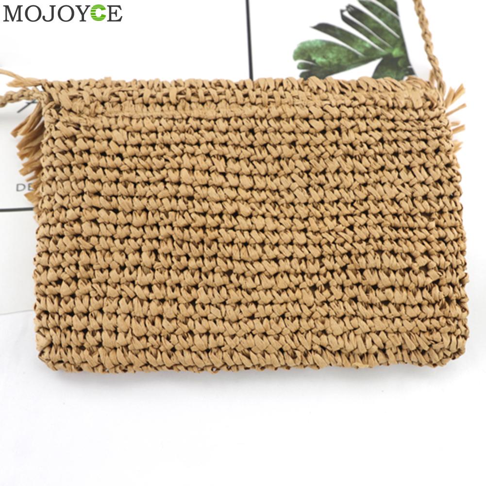 Vintage halm vævet kvinder skulder messenger kvaster strandtasker vævede ferie strand firkantede crossbody håndtasker