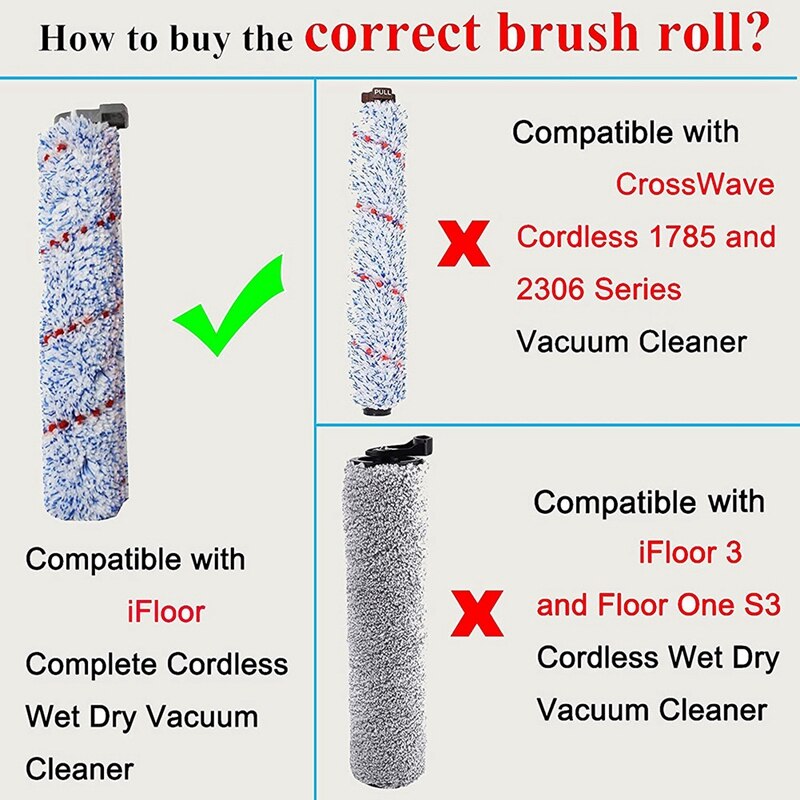 Rouleau de remplacement pour aspirateur sans fil Tineco IFloor, 2 paquets de brosse à rouleau, 4 mousses pré-filtrantes