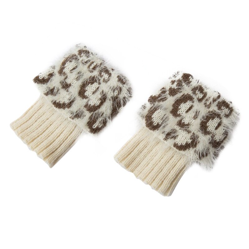 Luipaard Beenwarmers Vrouwen Patchwork Thermische Acryl Gebreide Boot Manchetten Sokken Cover Schoen Accessoires: W