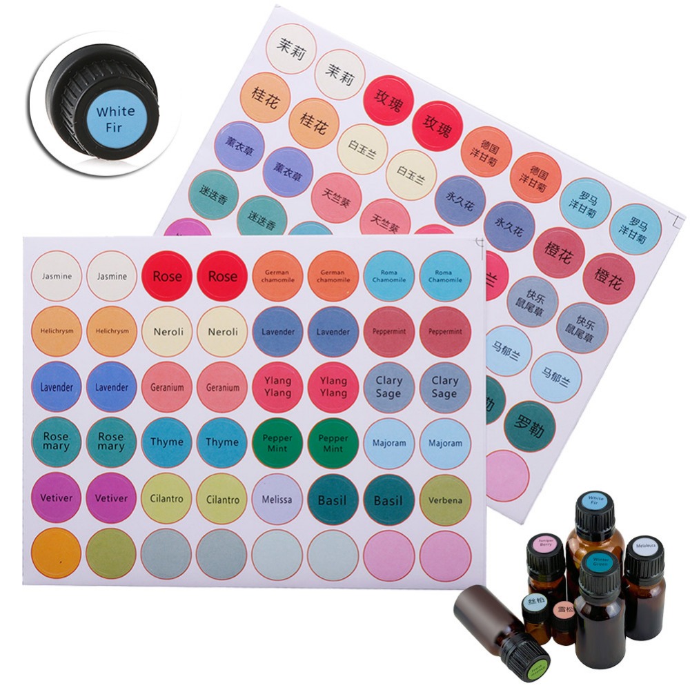 576 pz/foglio etichette adesive di carta colorata per bottiglie di olio essenziale di vetro etichette coperchio coperchio adesivi rotondi vuoti