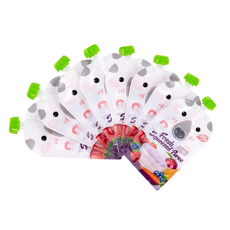 8Pcs Reusable Baby Food Pouch 200ML Kids Storage Bag DIY Breast Milk Bag Infant Double Zipper Squeeze Feeding Bags