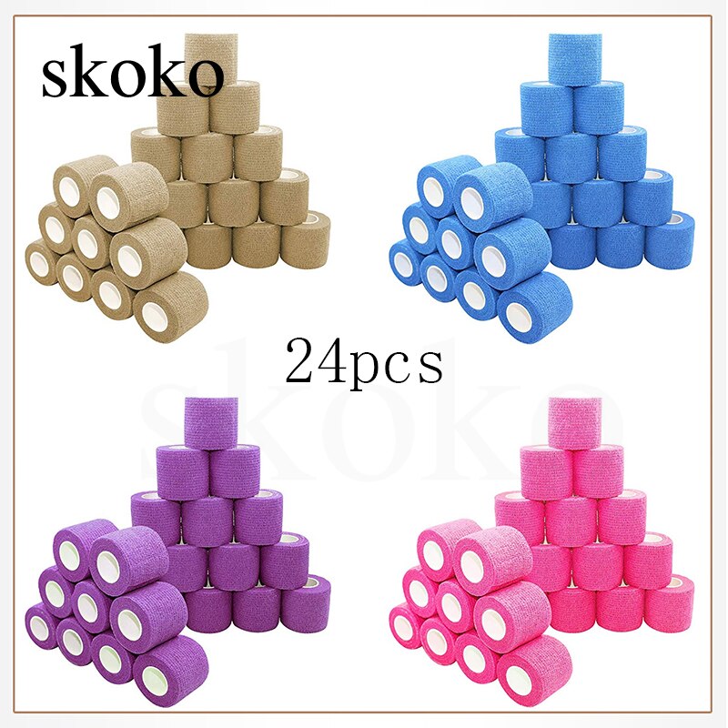 24 Rolls Of Self-Adhesive Bandage 5cm*4.5m Emergency Tape Elastic Self-Adhesive Tape, Suitable For Sports Wrists And Ankles