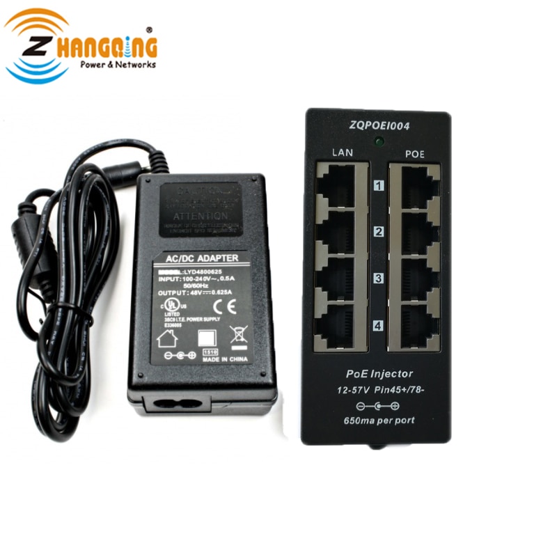 4port 100Mbps Passive PoE Injecctor For PoE Camera WiFi Access Point, 802.3af PoE Devices With 24V 30W Power Supply