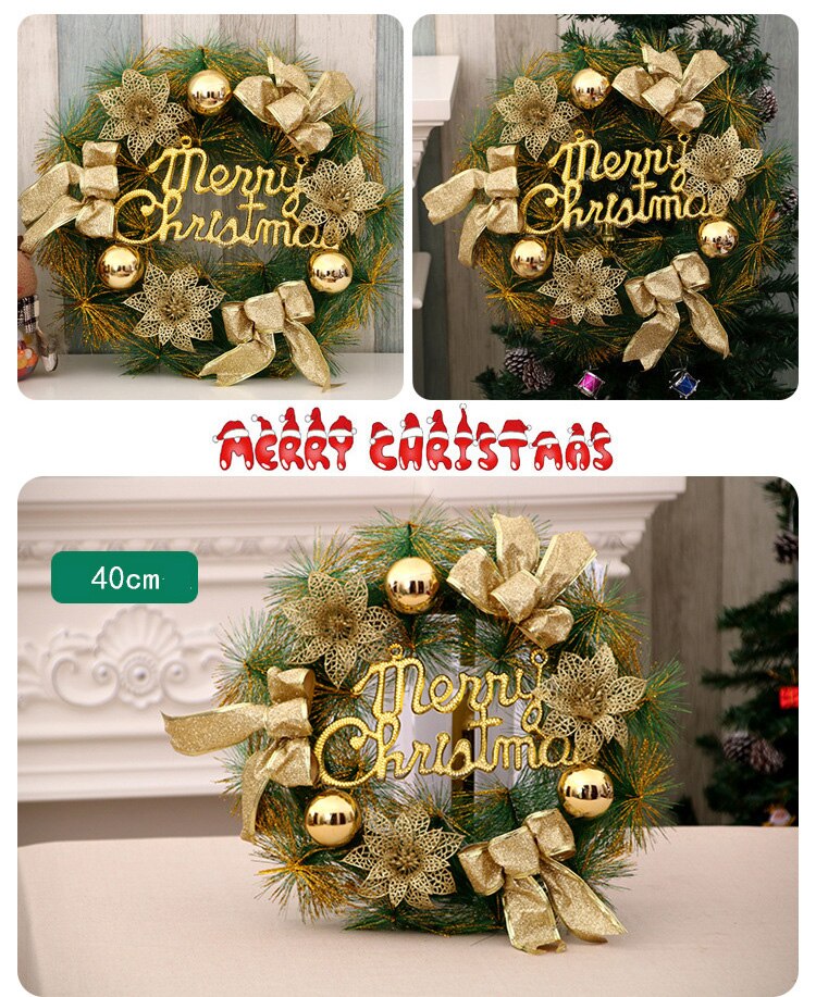 Kerstkrans deur wandhanger slinger ornament huisdecoratie kerstkrans strik kunstmatige decoratie 40cm