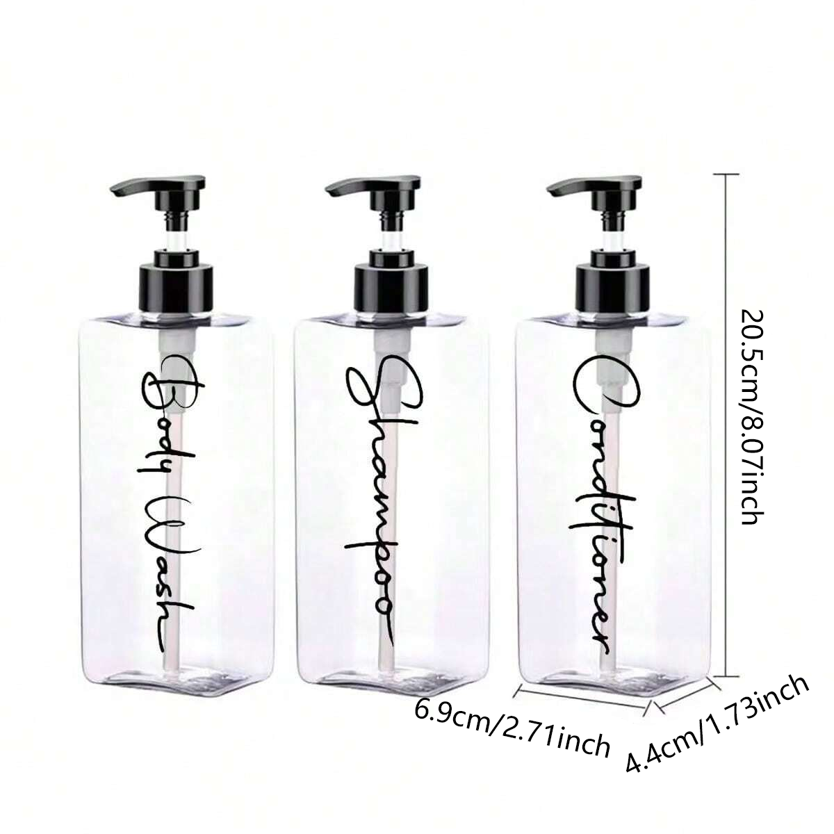 3-delige badkamerdispenserset voor navulbare flessen voor conditioner, shampoo en douchegel. Hotelachtig . Opbergcontainer voor vloeistoffen voor thuisdecoratie. Wordt geleverd met 3 waterdichte labels