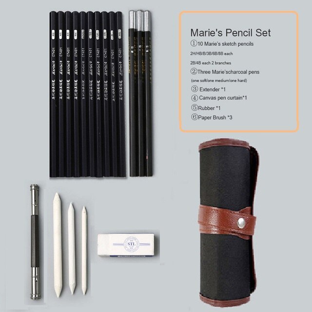 Sketch Pencil Set Charcoal Full Set of Student Entry Tools Painting Beginner Drawing Art Supplies: Buttons 13pencils