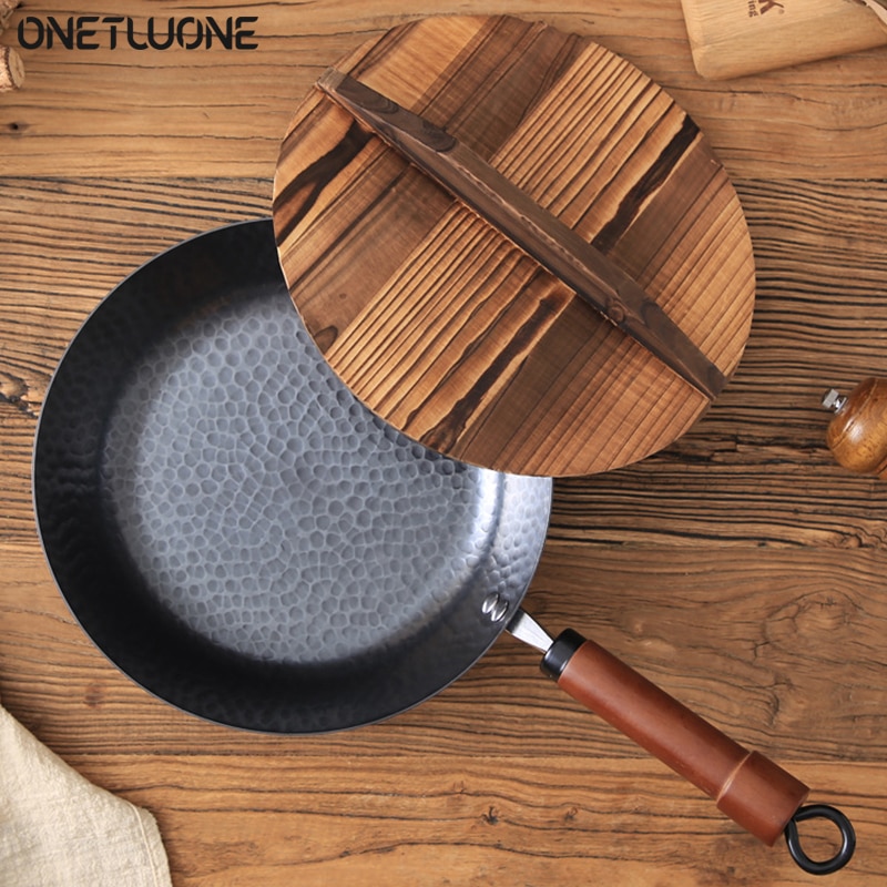 Cast Iron Wok Pan Traditional Cookware Iron Wok Induction Compatible Non-stick Frying Pan Non-coating Pan