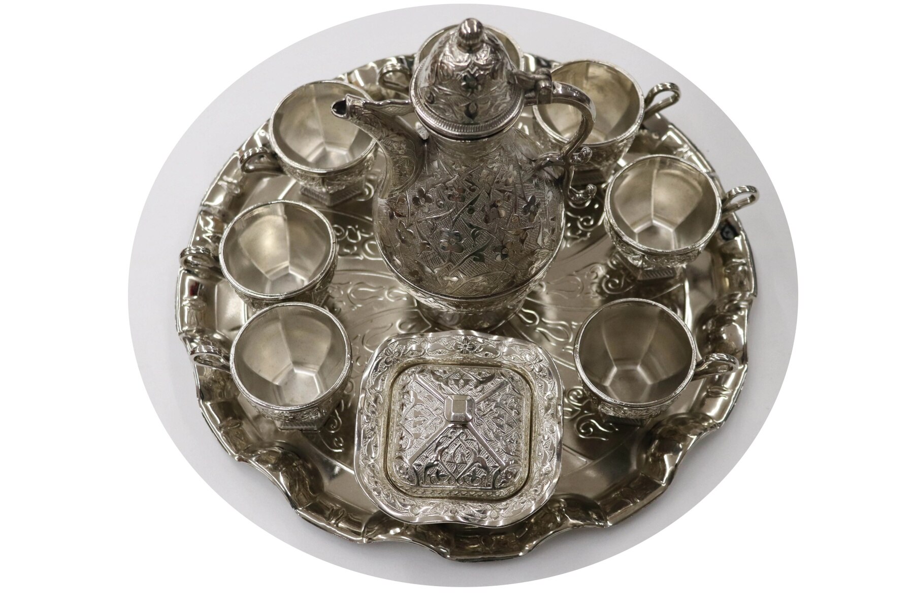ZAMZAM KIT 6 CUP + PITCHER + TRAY Turkey Casting Material İbrik cup zamzam Religious cups motif custom