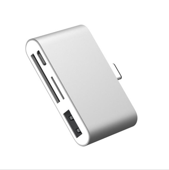 Mini USB C Hub, SD TF Card Reader, Aluminum USB C Adapter Smart OTG Reader for Laptop Tablet Smartphone: silver