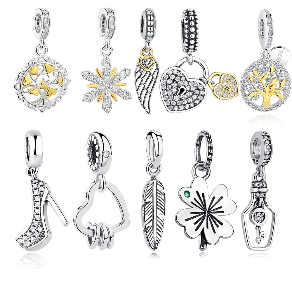 Silver Charms Fit Original Charm Bracelet Necklace 925 Sterling Silver Tree Love Heart European Charms Beads DIY Jewelry