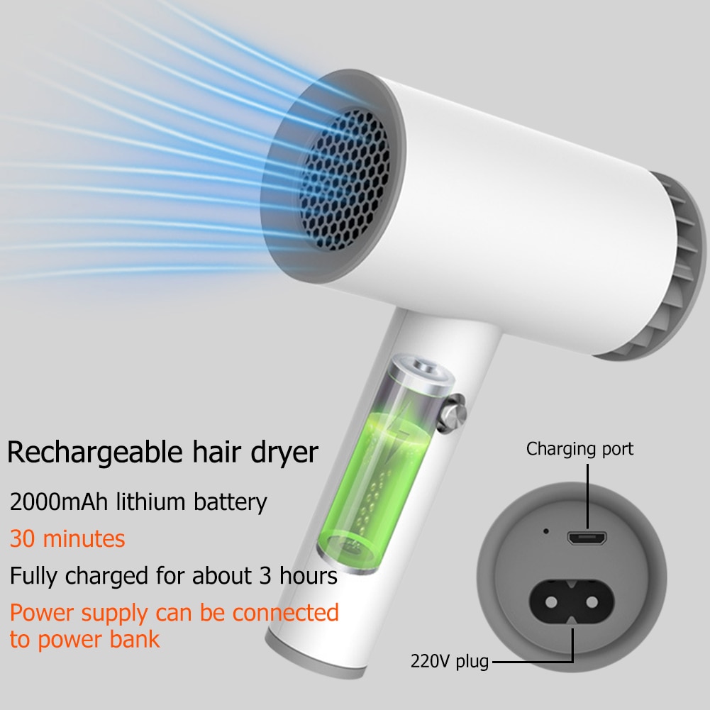 USB Cordless Hair Dryer Versatile Portable Rechargeable Hairdressing Tools Household Salon Hairdressing Electric Hair Dryer