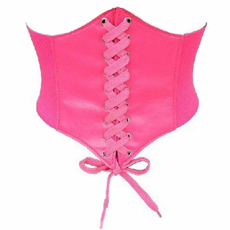 Casual Women Ladies Elastic Extra Wide Corset Tie High Waist Slimming Belt: Pink